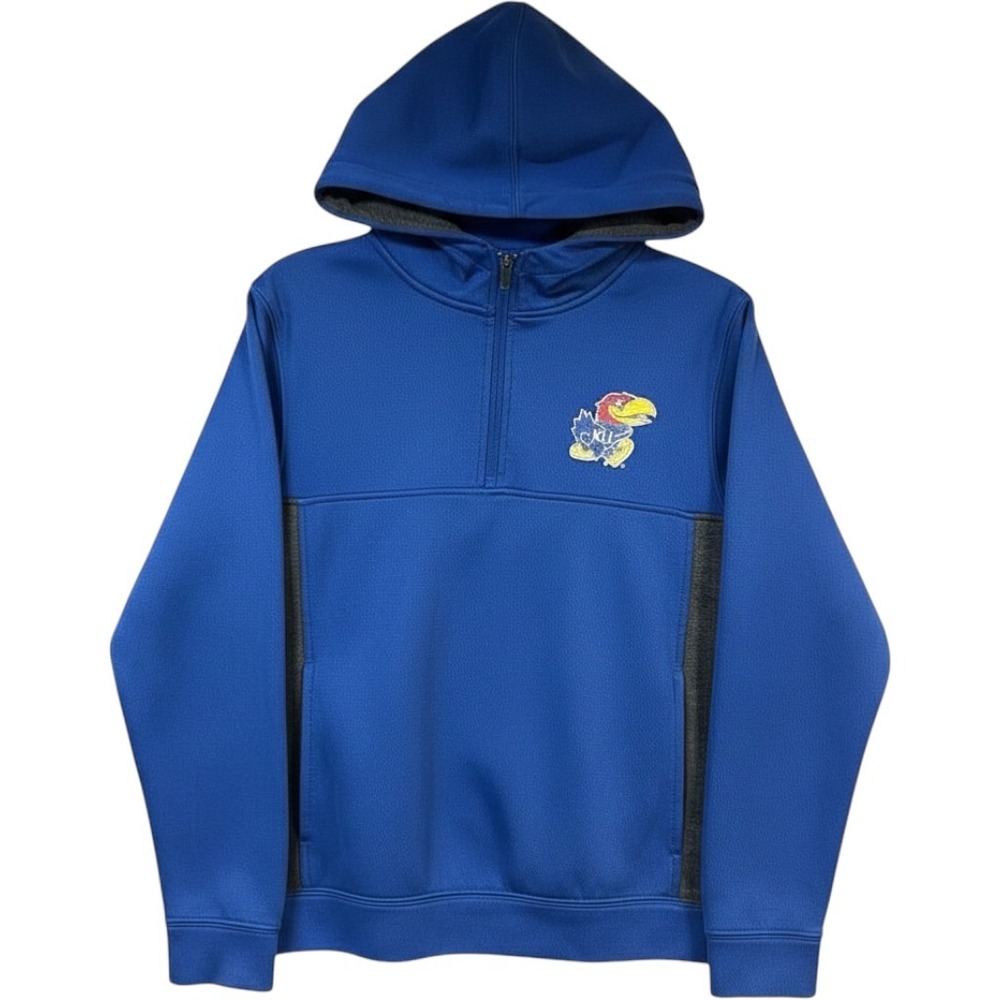 Colosseum Kansas Jayhawks Hoodie Youth Medium Blue 1/4 Zip Performance Fleece
